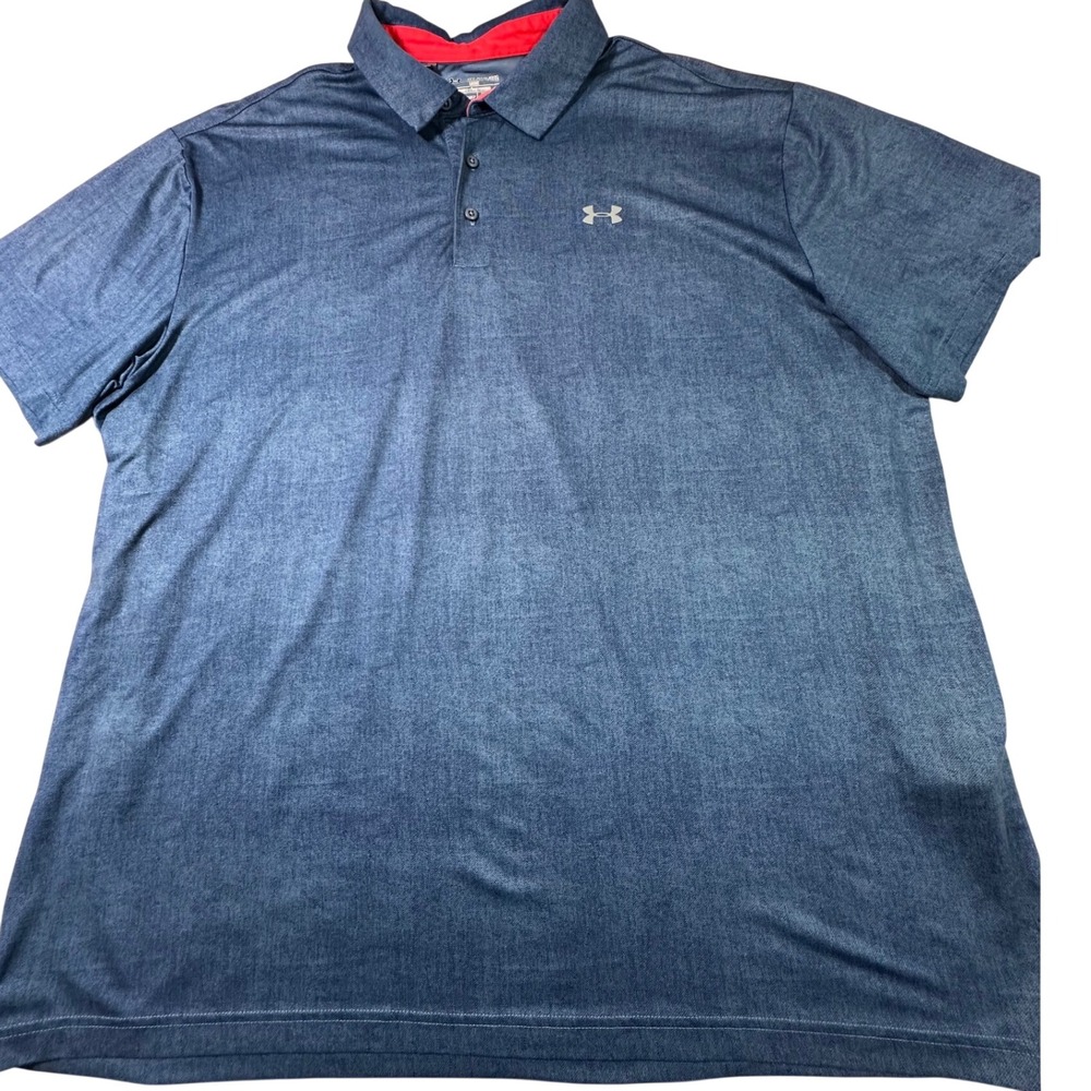 Under Armour HeatGear Polo Shirt Mens 3XL Blue Heathered Loose Fit Golf Top